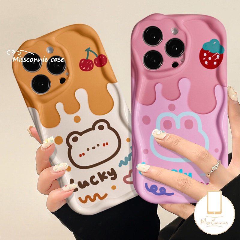 Case Kartun Pasangan Untuk Redmi 9A A1 9 10C A2 10 10A 9T 9C NFC Redmi Note12 9 10 8 11s 10S 11 10Pro Max POCO M3 Lembut 3D Wavy Curved Edge Glossy Cute Ice Cream Bear Rabbit Cover