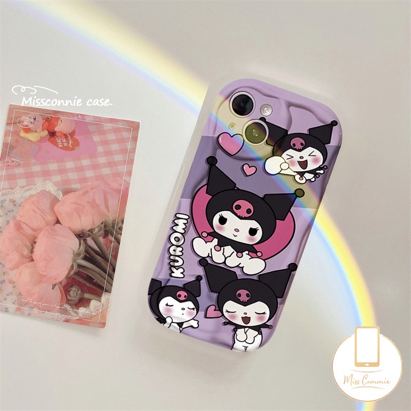 IPHONE Kartun Kuromi Cute Strawberry Bear Manyo Case Kompatibel Untuk Iphone11Xr 11 12 14 13 Pro Max 7 6s 6 8 Plus XS Max X 7Plus SE 2020 Pasangan Lembut 3D Bergelombang Tepi Melengkung Glossy Cover