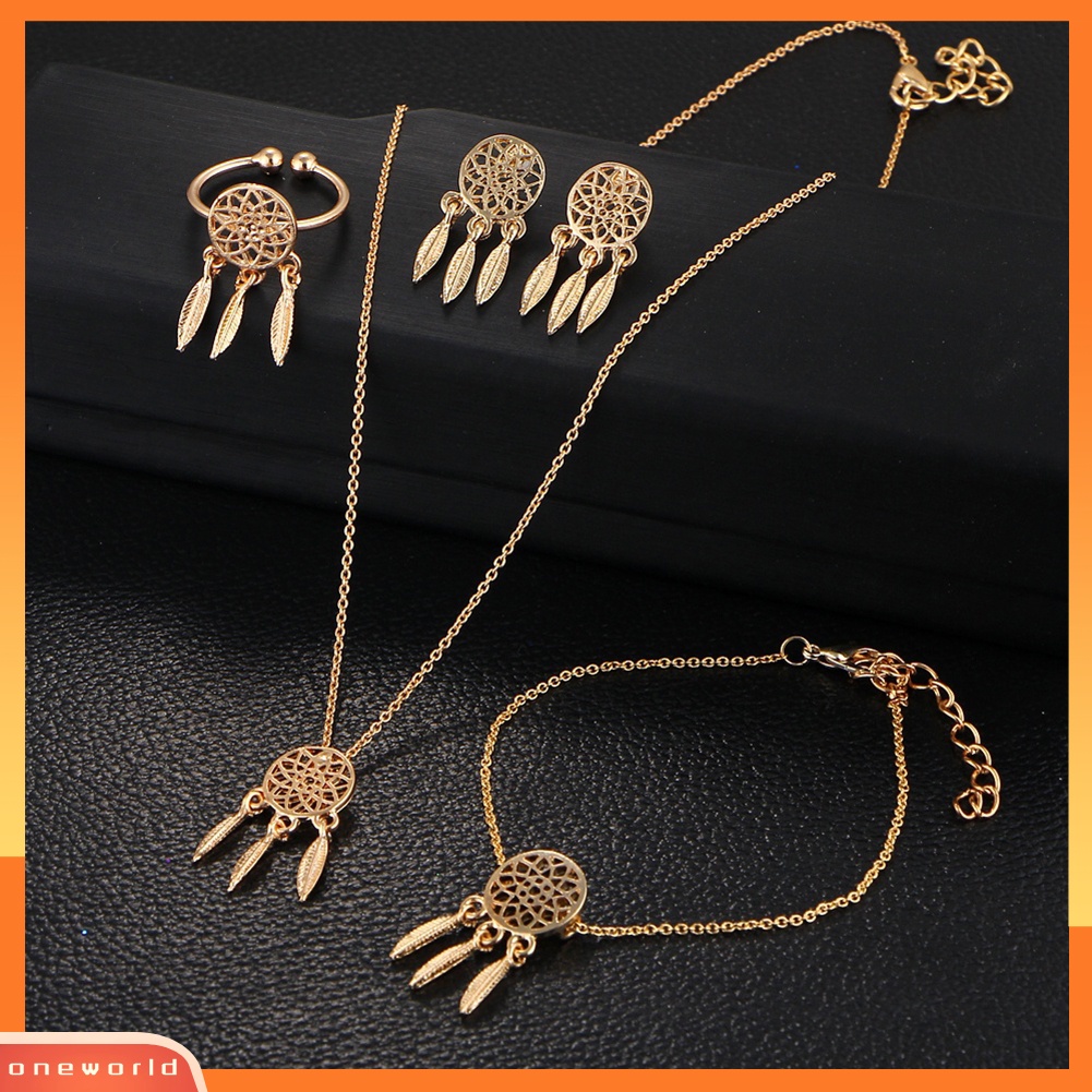 [ONE] Hollow Dream Catcher Rumbai Kalung Anting Cincin Gelang Wanita Set Perhiasan