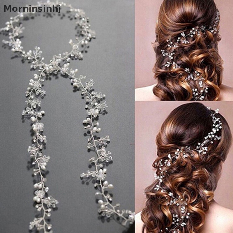 Mornin Wanita 50 cm Mutiara Berlian Imitasi Bando Pernikahan Rambut vine Aksesoris Pengantin id