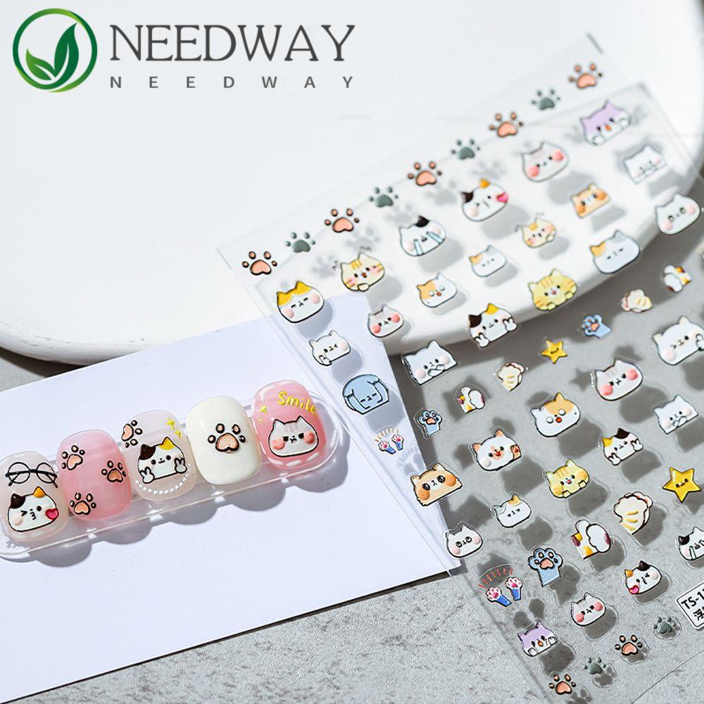 Needway   Kartun Stiker Kuku Wanita Fashion Kelinci Pelangi Bunga Perekat Diri Nail Art Dekorasi