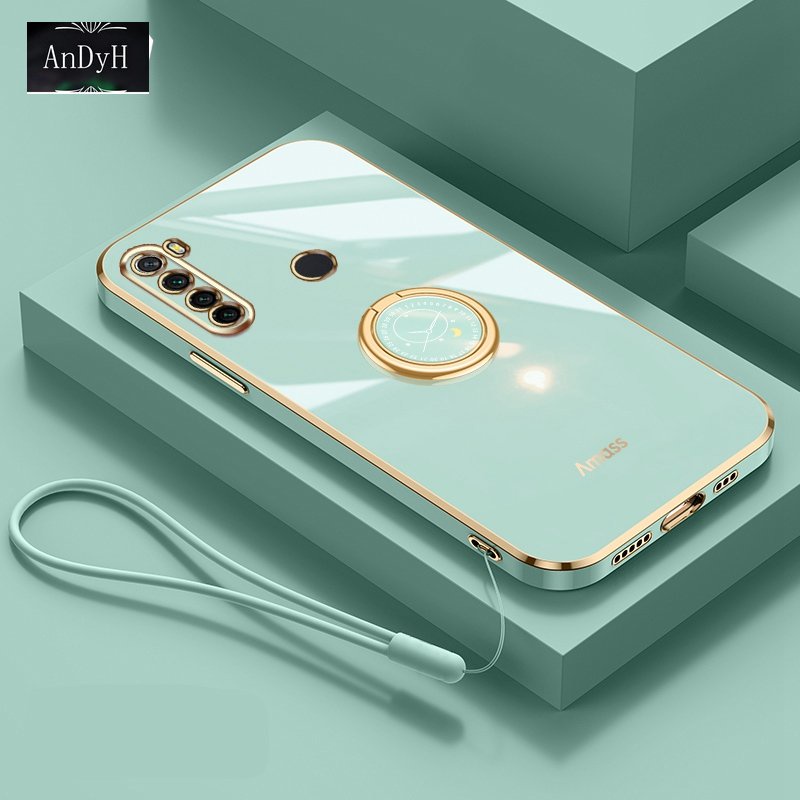 Andyh Casing Ponsel Silikon Ultra Tipis Untuk Xiaomi Redmi Note7 Pro Note8 Deluxe Perlindungan Jatuh Pita Emas Dengan Cincin Jam Dan Lanyard Gratis