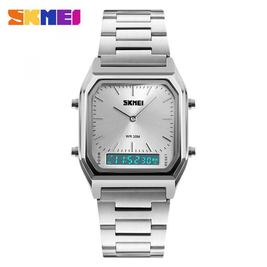 SKMEI 1220 Jam Tangan Premium Digital Analog Dual Time Pria Cowo Cowok Tali Strap Stainless Steel Be
