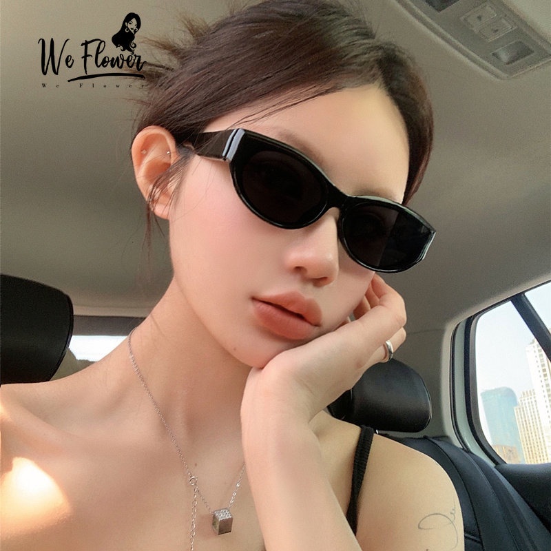 We Flower Chic Keren Hitam UV400 Melindungi Mata Kucing Kacamata Hitam Untuk Wanita Pria Trendi Anti Radiasi Mengemudi Kacamata Warna Luar Ruangan Fashion Sunny Eyewear