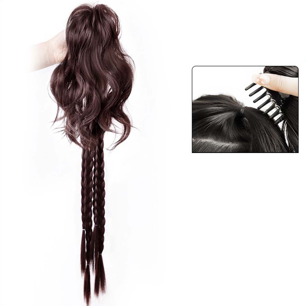 Y2k 50cm Panjang Twist Braided Tinggi 30cm Ponytail Rambut Ekstensi Untuk Wanita Serut Wig Aksesoris Rambut