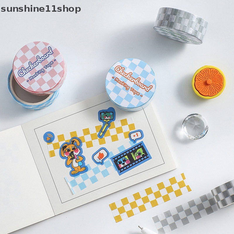 Sho 1roll Checkerboard Washi Tape Untuk DIY Jurnal Scrapbooking Diary Planners Perlengkapan Kerajinan Tangan N