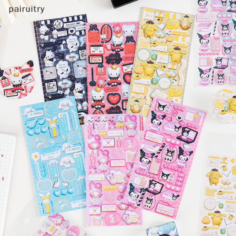 Prt 2pcs Anime Hello Kitty Kartun Lucu DIY Akun Tangan Pvc Transparan Bronzing Dekorasi Sticker Pack Bahan Scrapbook Stiker PRT