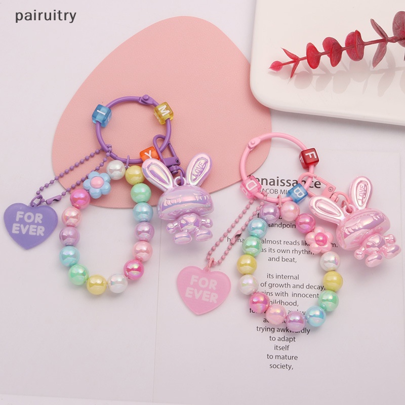 Prt Lucu Bebek Permen Warna Gantungan Kunci Smile Beads Key Chain Wanita Dompet Ransel Huruf Shell Liontin Untuk Airpods Pro PRT