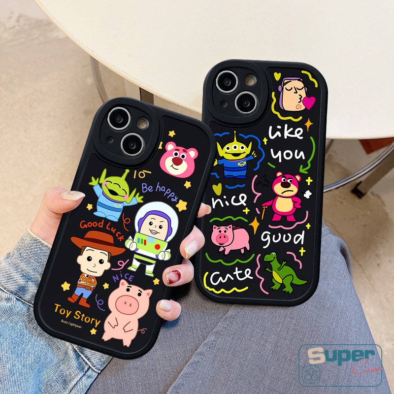 Kartun Alien Buzz Lightyear Lovely Pig Case Kompatibel Untuk IPhone 7Plus 11 13 14 12 Pro Max 6 7xr 6s 8plus XS X Max SE 2020 Toy Story Cute Strawberry Bear Manyo Soft Tpu Cover