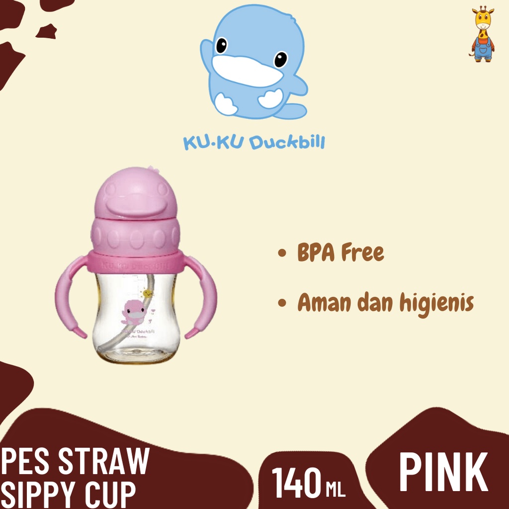 Kuku Duckbill PES Straw Sippy Cup 140ml KU5841 / Botol Minum Sedotan