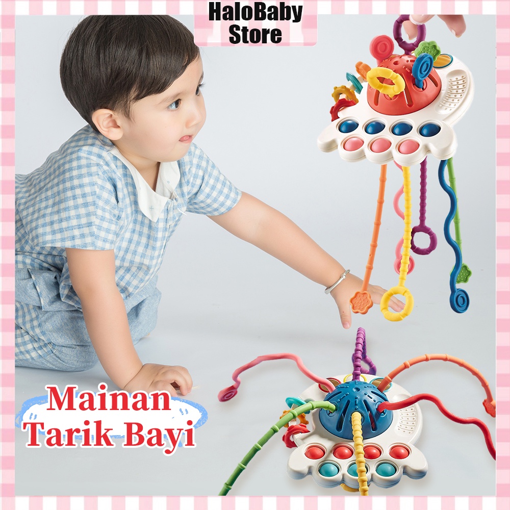 Halo Baby Teether Gigitan Bayi Bentuk Gurita/Multifungsi Pop It Teether Bayi/Tarik Panjang Mainan Gigitan/Mainan Edukasi Bayi