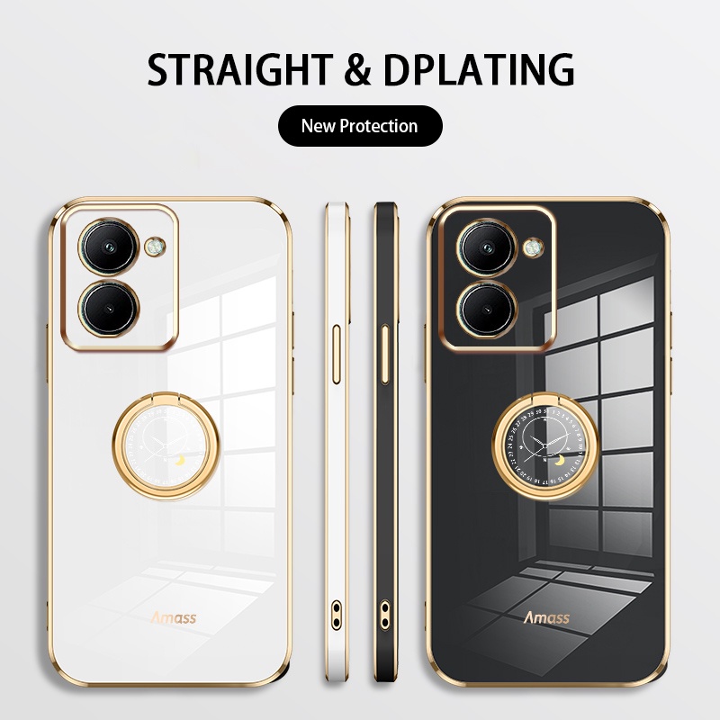 Andyh Casing Ponsel Silikon Ultra Tipis Untuk OPPO Realme C33 A17 Deluxe Perlindungan Jatuh Band Emas Dengan Cincin Jam Dan Lanyard Gratis