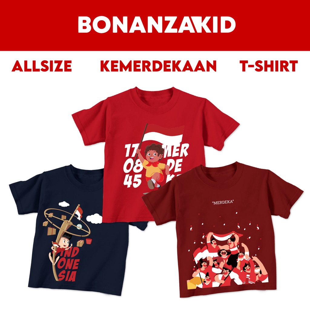 Baju Kaos Kemerdekaan Indonesia Size Bayi Sampai Dewasa Bahan Katun Combed 30s