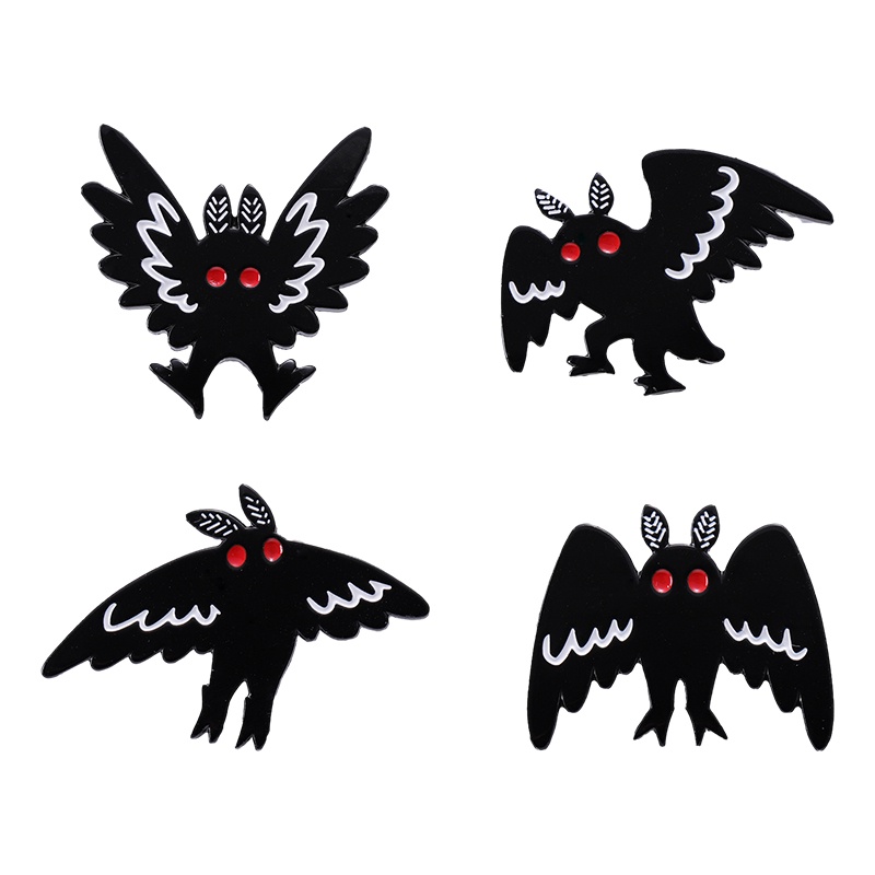 Punk Halloween Mothman Enamel Pin Bros Kerah Lencana Hewan Ngengat Perhiasan Hadiah Wanita Gadis Anime Custom Burung Hitam Aksesoris