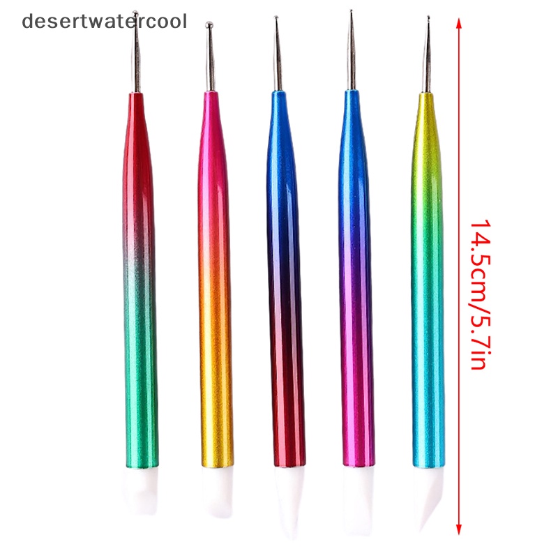 Deid 5Pcs Dual Ended Dotg Pen Rhinestone Picker Lilin Pensil Nail Art Alat Manicure Martijn