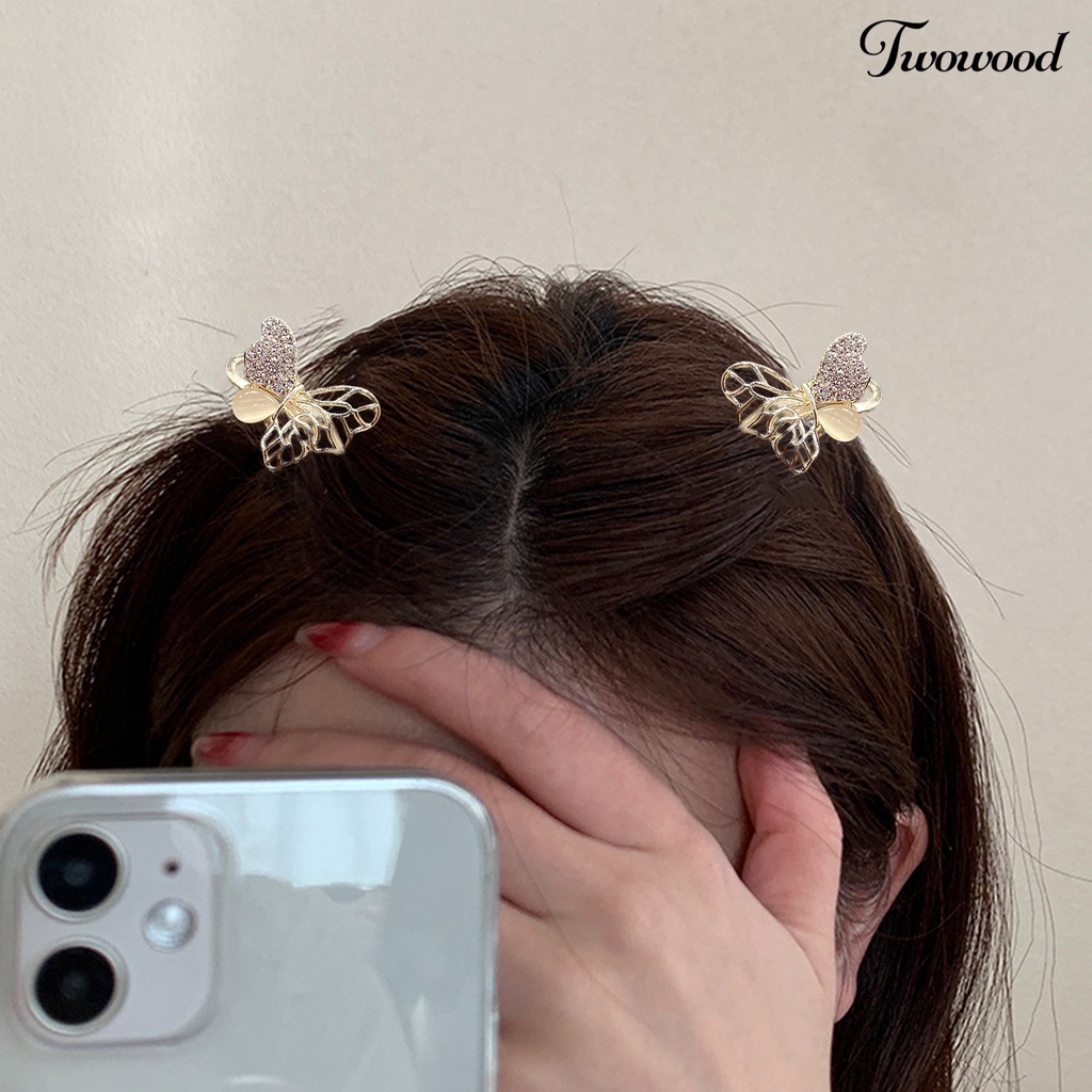 Twowood Wanita Klip Rambut Elegan Imitasi Opal Berlian Imitasi Kupu-Kupu Bunga Mini Gaya Rambut Dekorasi Non-slip Wanita Bang Side Hair Claw Clamp Aksesoris Rambut