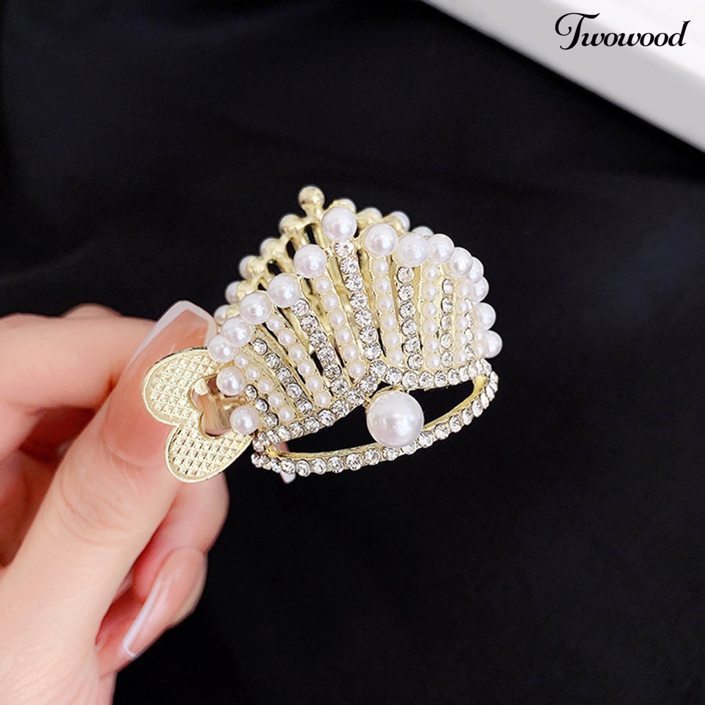 Twowood Wanita Hair Claw Hair Clip Berlian Imitasi Mutiara Imitasi Bentuk Ekor Ikan Hiasan Rambut Anti-slip Ringan Mahkota Bentuk Kepala Kelinci Aksesori Rambut