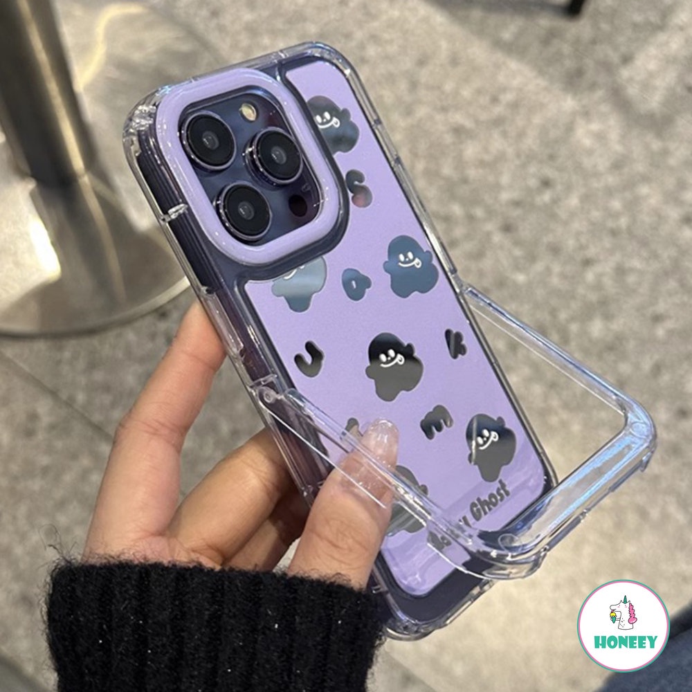 IPHONE Ins Huruf Ungu Hantu Cermin Casing Ponsel Kompatibel Untuk Iphone14 11 Pro Max13 12 Pro Max Invisible Stand Phone Cover