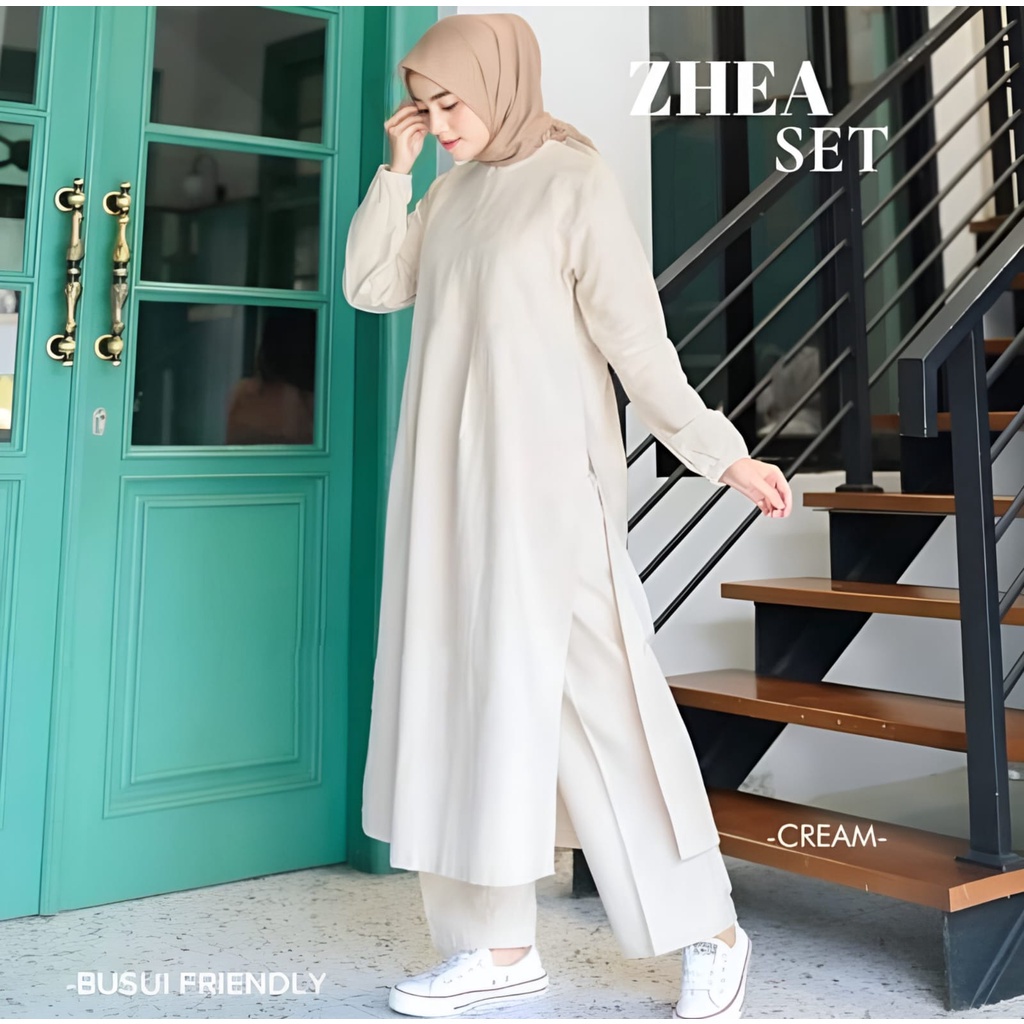 Zhea Set Setelan Baju Muslim 2in1 Polos Basic Premium OOTD Lebaran l Stelan Kondangan Wanita Remaja