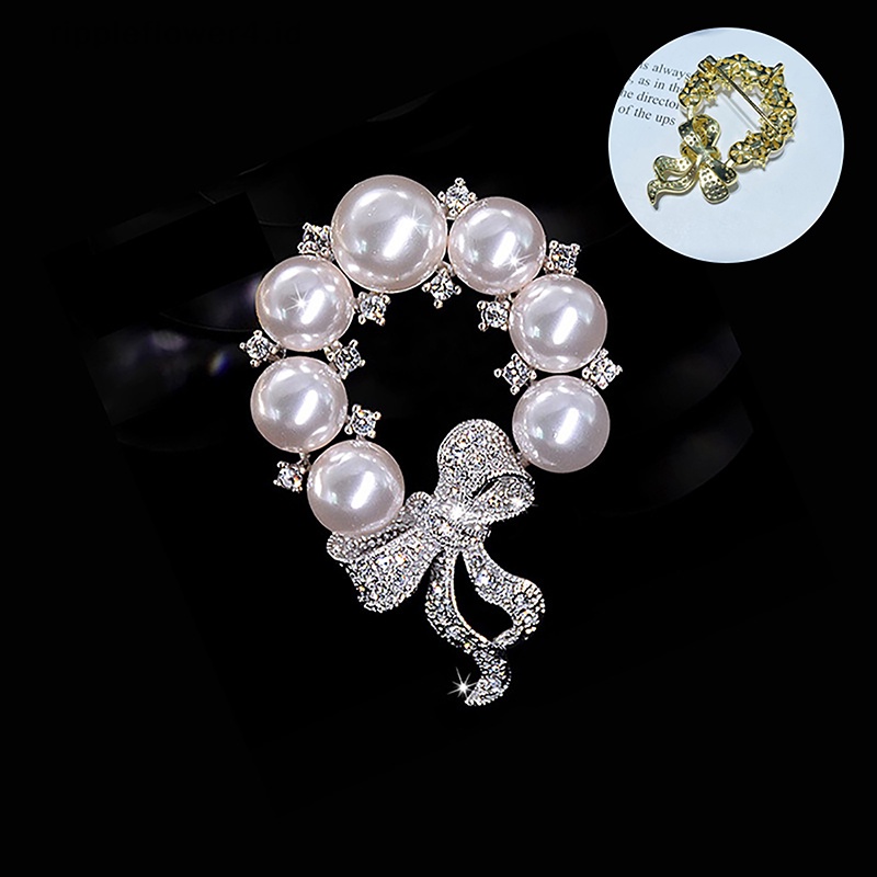 {rippleflower4.id} Fashion Kupu-Kupu Busur Mutiara Bros Pin Wanita Kostum Mantel Perhiasan Accessries Hadiah~