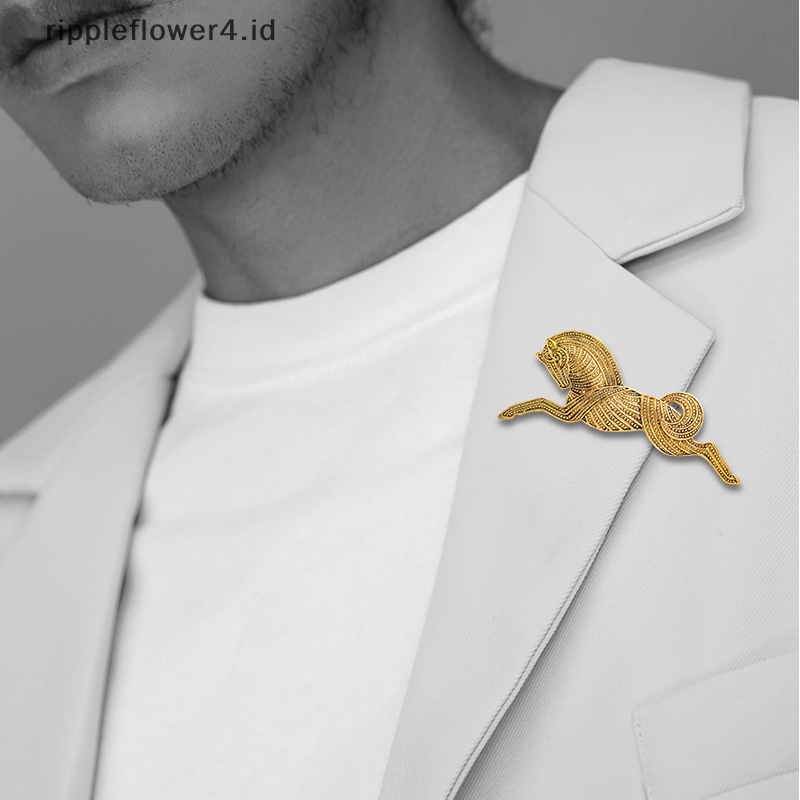 {rippleflower4.id} Vintage Logam Menjalankan Kuda Bros Pin Trendi Fashion Bros Kreatif Kerah Korsase Pin Untuk Pria Jas Aksesoris Pakaian~
