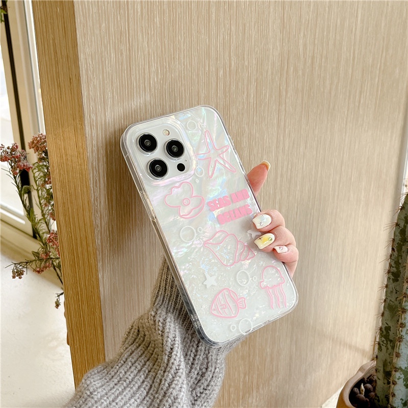 Ins Marine Life Cocok Untuk iPhone 14 Pro Max Casing Ponsel iPhone Double-layer Pola Dicetak Kompatibel Dengan Iphone13 13pro 13prm iPhone 11 11pro 14plus 12Pro Max Shockproof TPU Phone Case