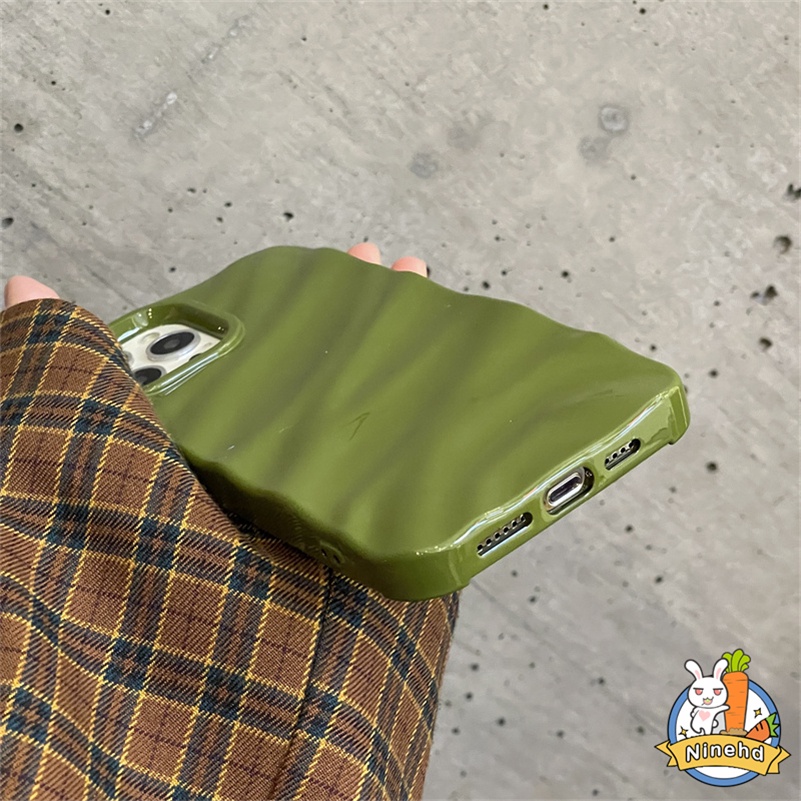 Simple Ins Premium Avocado Green 3D Lipit Gelombang iPhone Case Kompatibel Untuk Iphone14 13 12 11 Pro Max X Xr Xs Max8 7 6 6s Plus SE 2020karet Shockproof Phone Case Soft TPU Cover