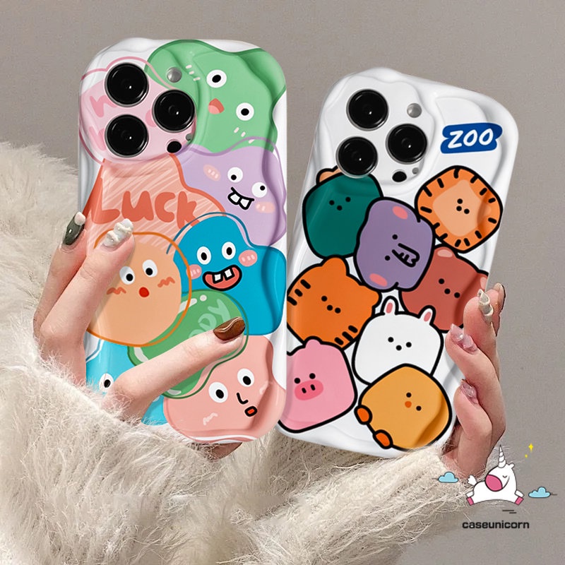 Kartun Hewan Kecil Casing Tepi Melengkung Bergelombang 3D Untuk Redmi A2 10 9T 9a1 10C A2 9C NFC 9A 10A Redmi Note12 8 9 11 10s 10 11s Pro Max POCO M3 Monster Lucu Lembut Tpu Pasangan Cover