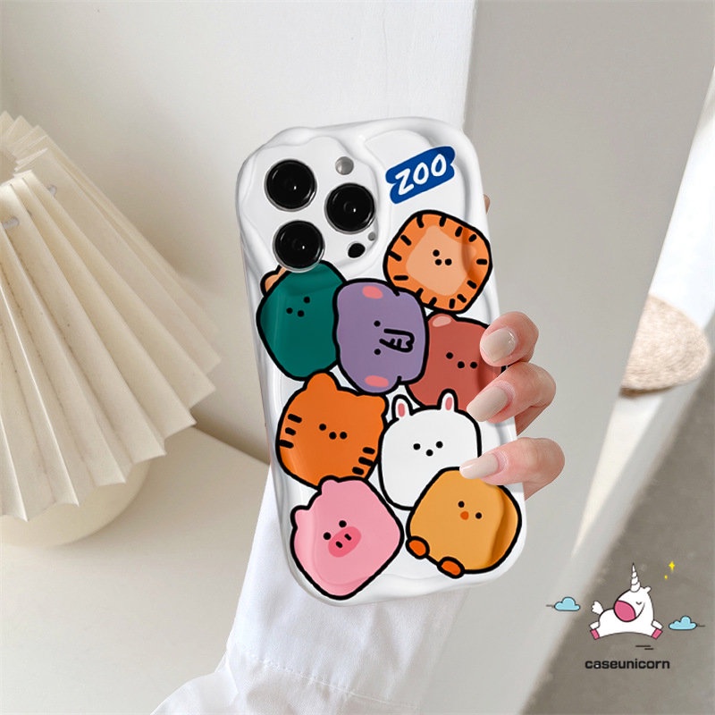 Untuk Oppo A57 A12 A7 A17 A5s A15 A55 A16 A54 A95 A54s A17k A5 A31 A3s A16K A74 A16s A1k A9 A96 A92 A16E A53 A77 A52 A77s A76 Lembut 3D Wavy Curved Edge Binatang Kecil Lucu Monster Case
