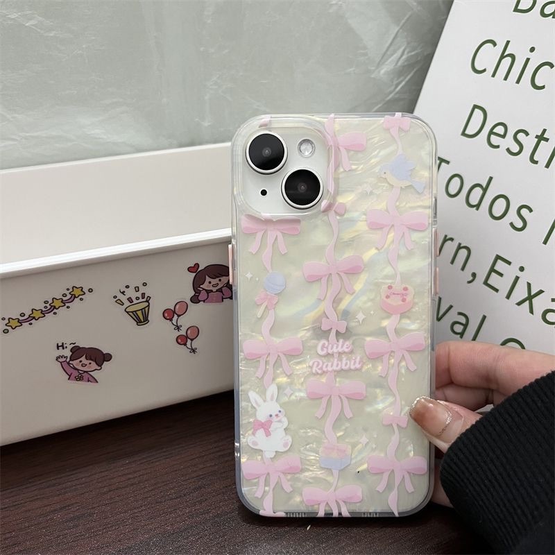Ins Gaya Cocok Untuk iPhone 14 Pro Max iPhone Phone Case Double-layer Dicetak Pola Busur Kompatibel Dengan Iphone13 13pro 13prm iPhone 11 11pro 14plus 12Pro Max Shockproof TPU Phone Case