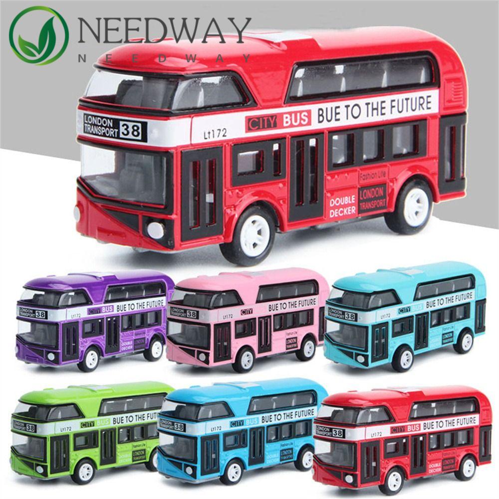 Needway   Diecast Cars Mainan 4roda Hadiah Untuk Anak Laki-Laki Set Kendaraan Mainan Kota Wisata Mobil Car Model Bis Kedip Dengan Musik Double Decker Bus