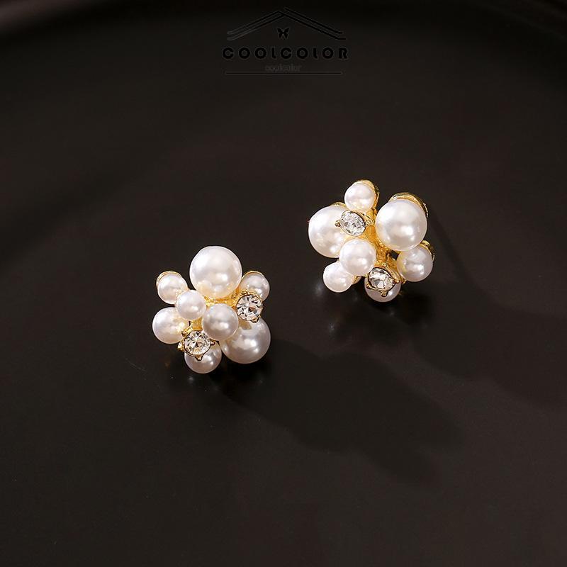 COD❤️Anting Mutiara Fashion Design Sense Berlian Imitasi  Anti Alergi Anting Perak- cl