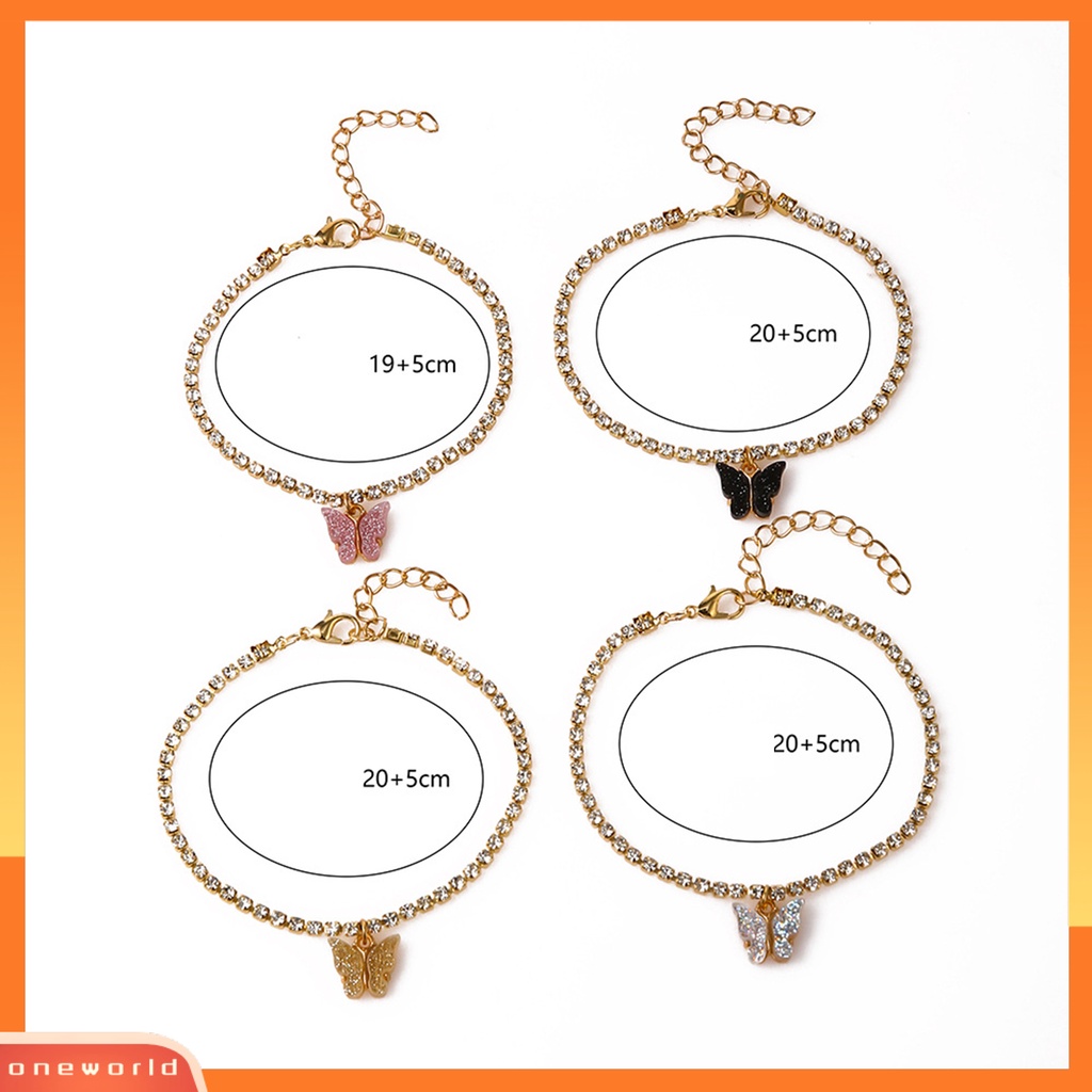 [WOD] 4 Pcs Wanita Gelang Kaki Multilayer Kupu-Kupu Perhiasan Berlian Imitasi Bersinar Rantai Pergelangan Kaki Aksesoris Perhiasan