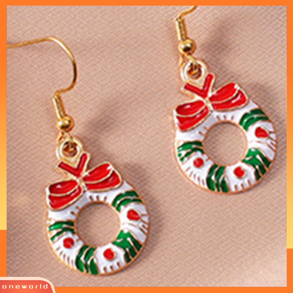 [WOD] 1pasang Anting Menjuntai Pohon Natal Snowman Dripping Oil Santa Claus Earrings Perhiasan Aksesori