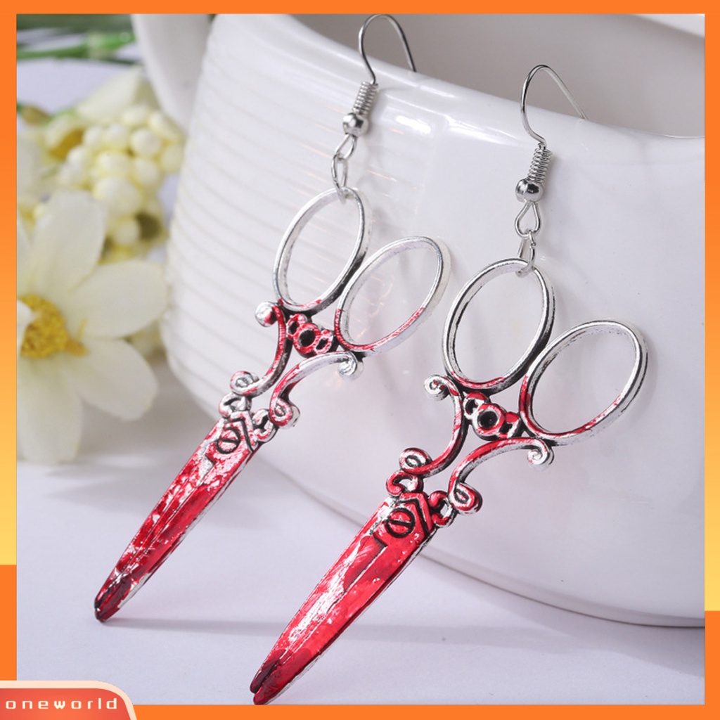 [WOD] 1pasang Anting Menjuntai Horrible Blood Scissors Jewelry Bloodstained Sword Kampak Gergaji Kait Anting Untuk Halloween