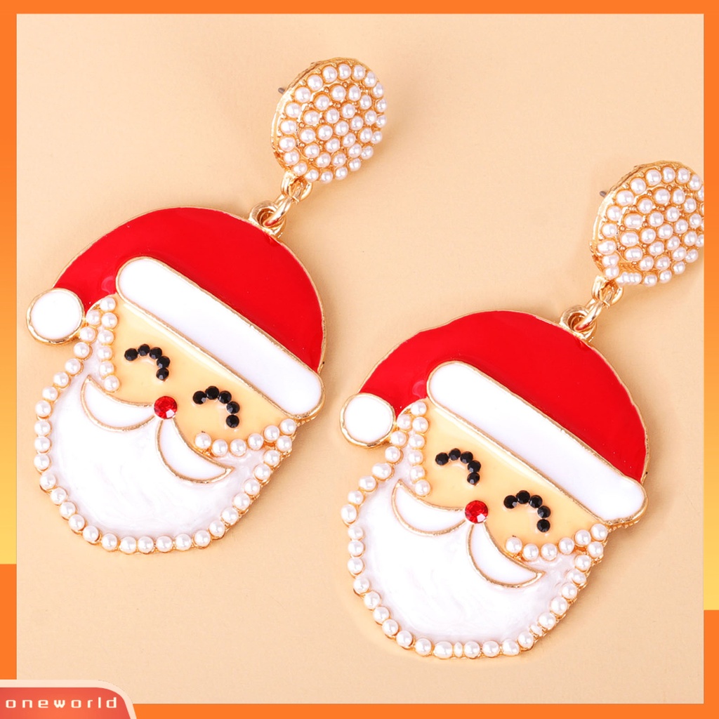 [WOD] 1pasang Anting Menjuntai Mutiara Imitasi Mengkilap Berlian Imitasi Berkilau Festival All-match Dekorasi Hadiah Xmas Natal Santa Claus Drop Earrings Wanita Fashion Perhiasan Untuk Tahun Baru