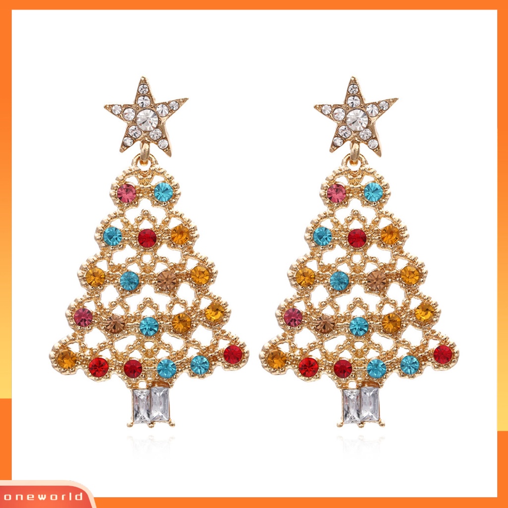 [WOD] 1pasang Menjuntai Anting Festival Berlian Imitasi Berwarna Mengkilap Berkilau Semua Pertandingan Dekorasi Hadiah Natal Wanita Xmas Pohon Drop Earrings Perhiasan Fashion Untuk Tahun Baru