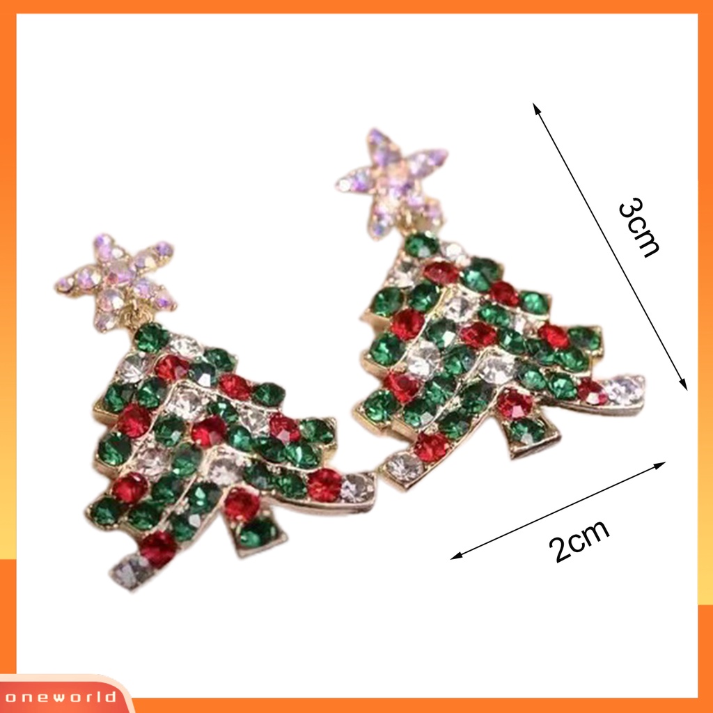 [WOD] 1pasang Wanita Anting Natal High-end Mengkilap Cubic Zirconia Bentuk Pohon Natal Stainless Kaya Warna Menghias Telinga Indah Bentuk Bunga Lady Gantung Anting Hadiah