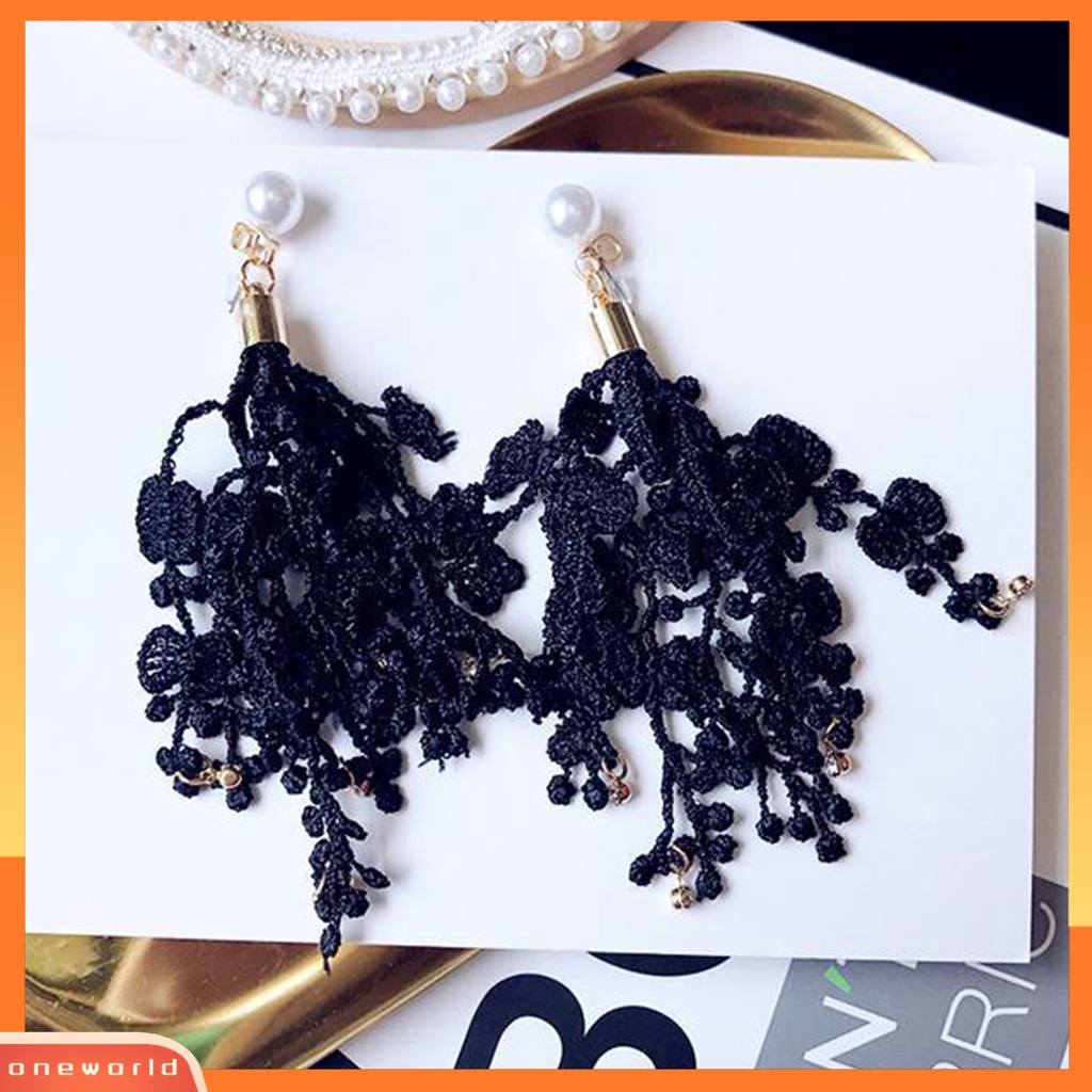 [WOD] B253 Drop Earrings Anti Alergi Hias Glittery Temperamen Wanita Rumbai Pita Mutiara Imitasi Anting Panjang Untuk Pacaran