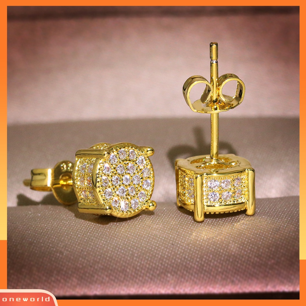 [WOD] Fashion Lady Cubic Zirconia Hias Bulat Telinga Stud Anting Tindik Perhiasan Hadiah