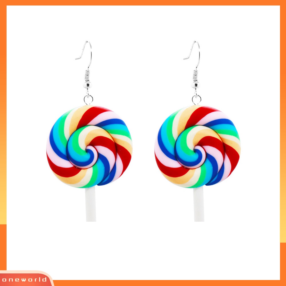 [WOD] Fashion Rainbow Lollipop Permen Menjuntai Kait Anting Wanita Perhiasan Hadiah Pesta