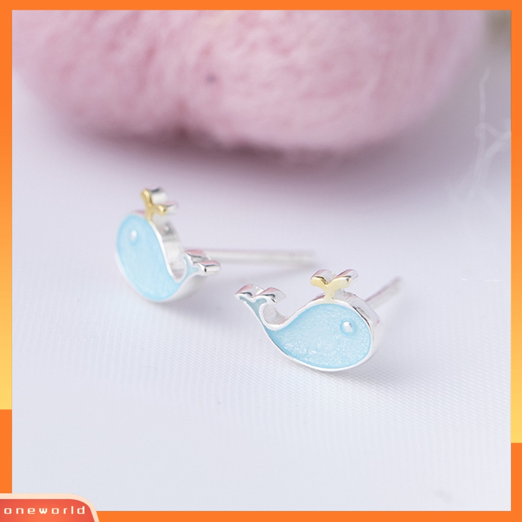 [WOD] 2pcs Ear Studs Bentuk Ikan Paus Liontin Telinga Fashion Lapis Perak Tidak Alergi Untuk Pacaran