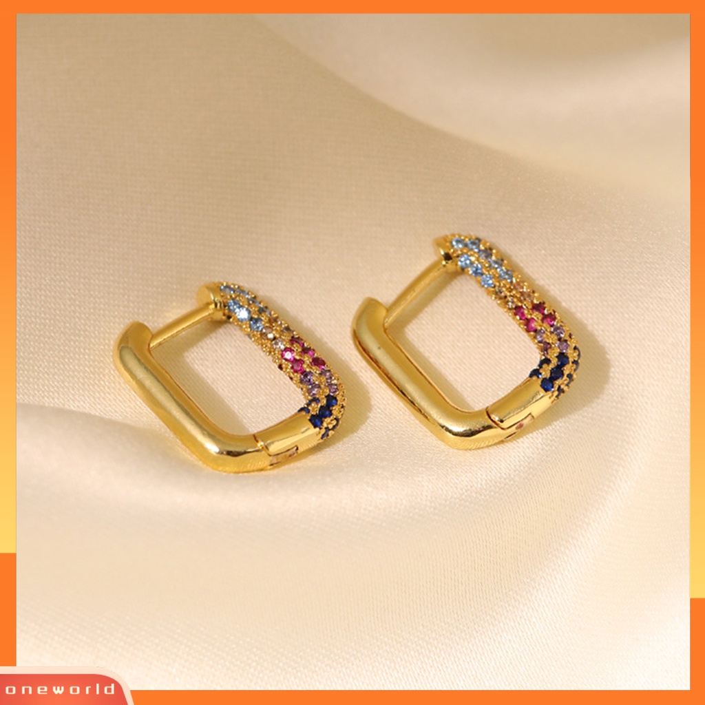 [WOD] Anting Hoop Bentuk U Padat Jepit Geometris Wanita Persegi Panjang Fashion Earrings Untuk Pesta