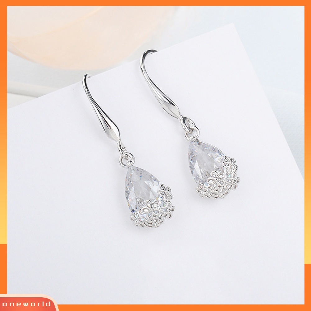 [WOD] Vintage Lady Metal Floral Water Drop Cubic Zirconia Hias Kait Anting Perhiasan