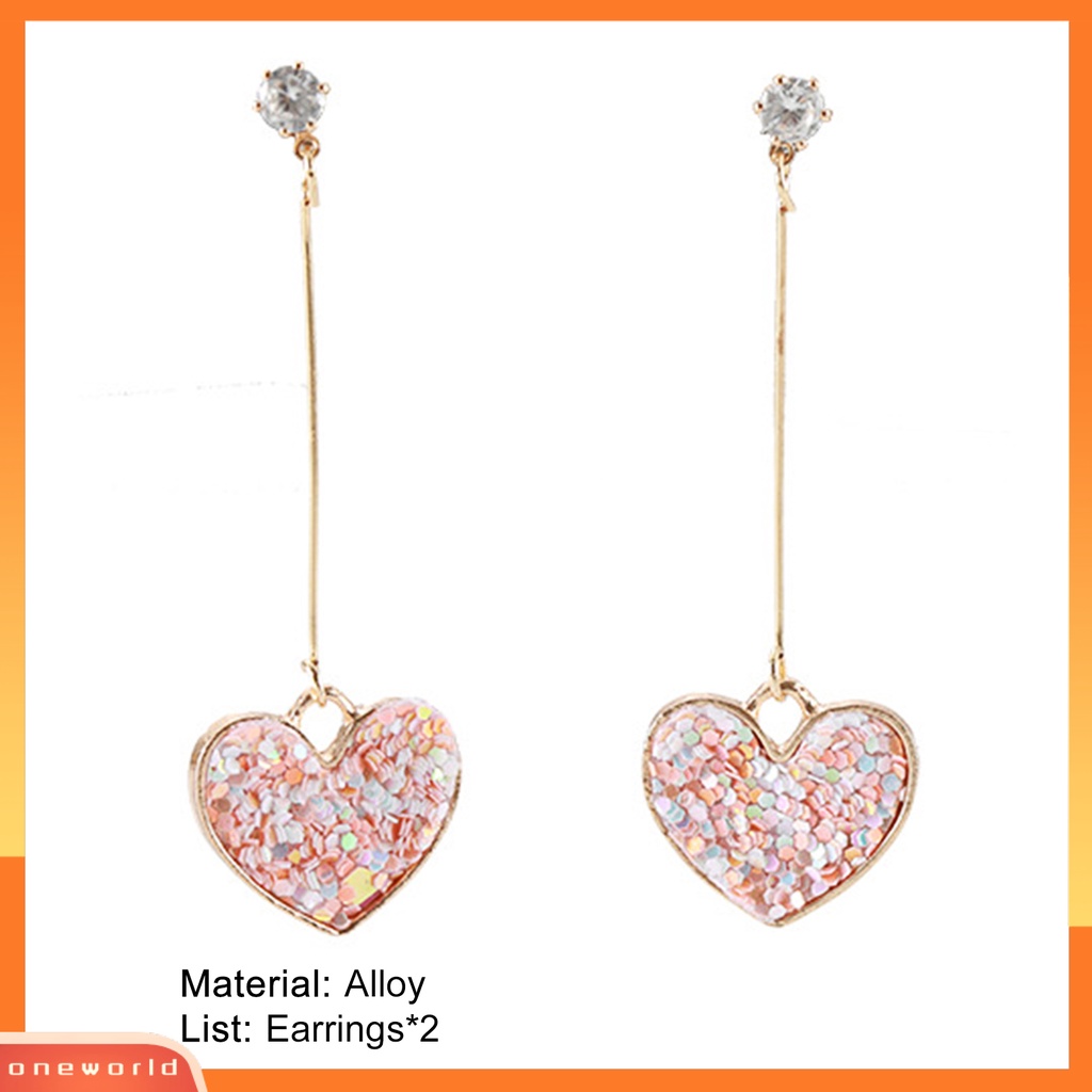 [WOD] 1pasang Anting Tusuk Sequin Bentuk Hati Menjuntai Cubic Zirconia Alloy Panjang Untuk Hari Valentine