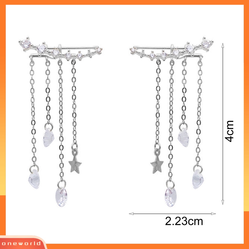 [WOD] 1pasang Wanita Drop Earrings Colorfast High-end Berlian Imitasi Mengkilap Rumbai Anting Gantung Perhiasan Perempuan