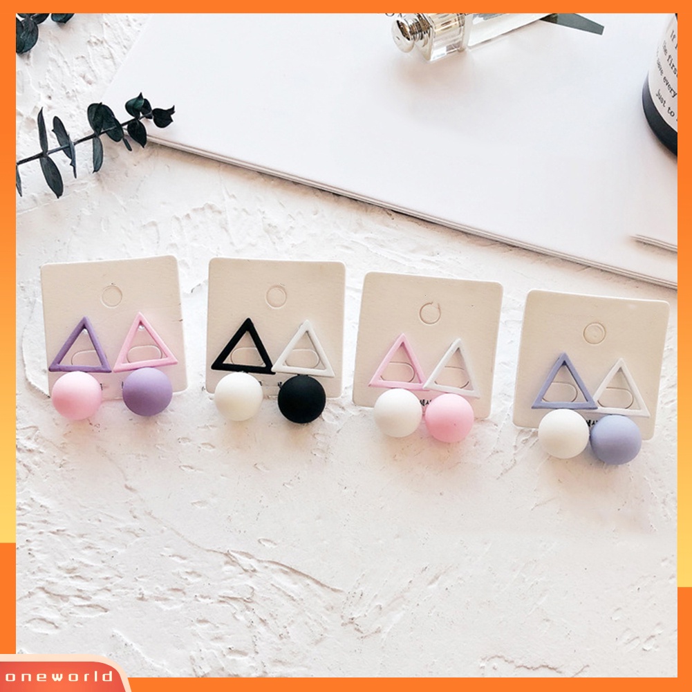 [WOD] Fashion Permen Warna Wanita Segitiga Bulat Bola Liontin Geometris Stud Earrings