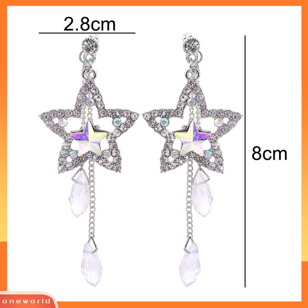 [WOD] Anting Stud Juntai Rumbai Rantai Bintang Hias Cubic Zirconia Wanita Elegan Untuk Pakaian Sehari-Hari Perempuan