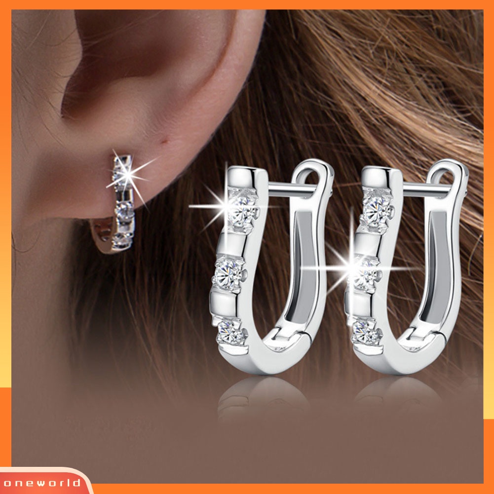 [WOD] Fashion Wanita Cubic Zirconia Hias Harp Huggie Anting Tindik Perhiasan Hadiah