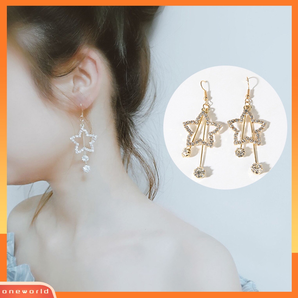 [WOD] Fashion Bintang Rumbai Bulat Berlian Imitasi Kait Telinga Pesta Wanita Anting Perhiasan